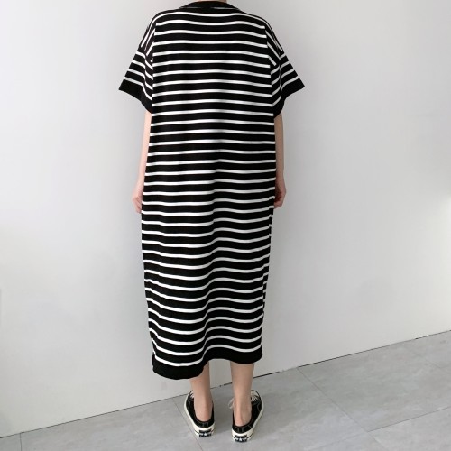 단가라원피스 빅사이즈원피스 여름 반팔니트원피스