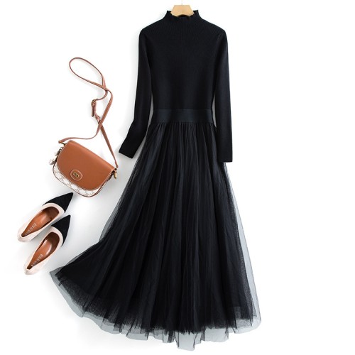 블랙 반목 니트상의 샤스커트 원피스 모임룩