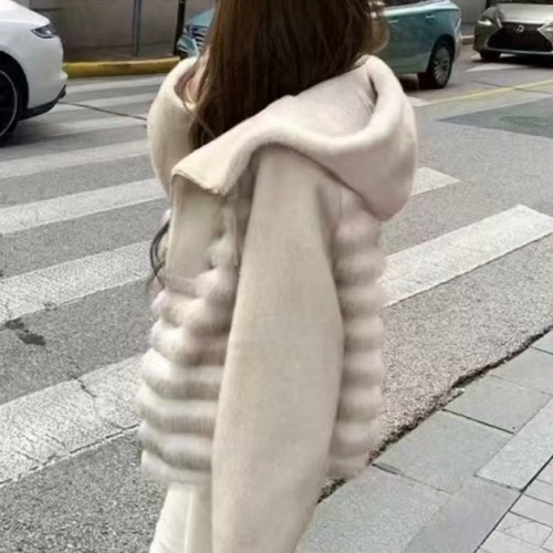 후드 밍크 숏 코트 여성 프리미엄 겨울 아우터