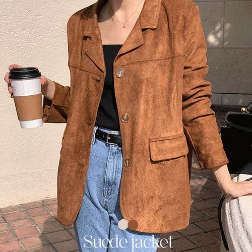 미니쉬 투버튼 카라넥 빅사이즈 루즈핏 여성 긴팔 하프 하객룩 스웨이드 자켓