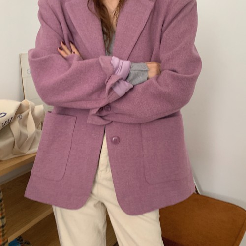 반디 여성 울 루즈핏 투버튼 단추 데일리 테일러드 하프 하객룩 자켓 코트