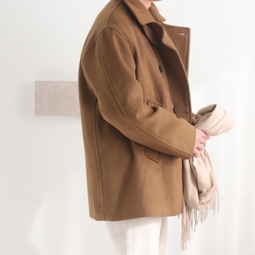 남자 반코트 울 오버핏 모직 더블 하프 피 남자 코트