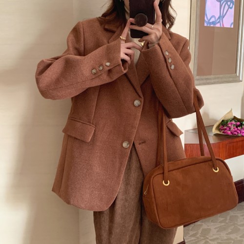 스토리 보카시 겨울 루즈핏 싱글 투버튼 데일리 테일러드 하프 자켓 코트(2color)