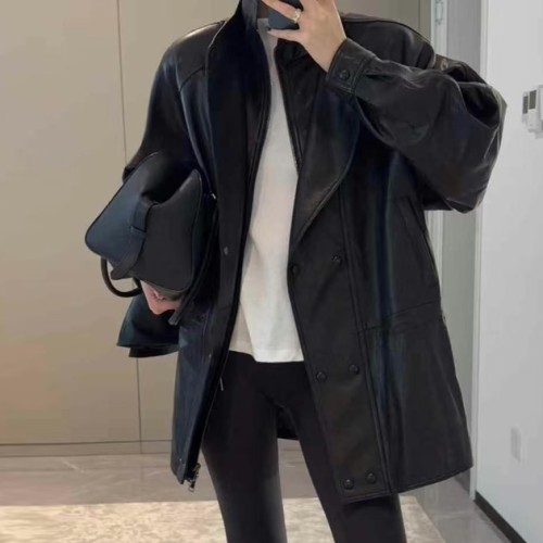 양가죽 하프코트 여성 오버핏 블랙 자켓