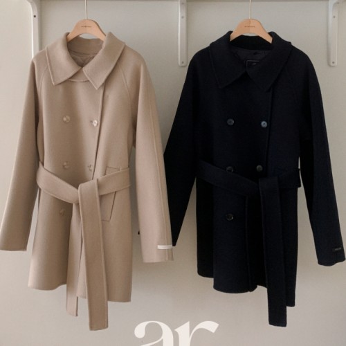 [자체제작] [울함유] 오버핏 스트랩 더블 하프 핸드메이드 코트 ct1668