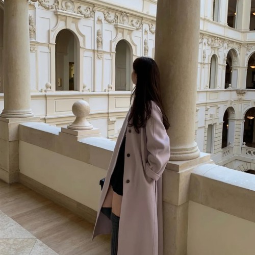 프리미엄 벨티드 싱글 오버핏 울 핸드메이드코트 여자 겨울 코트 여성 롱코트 차콜 그레이