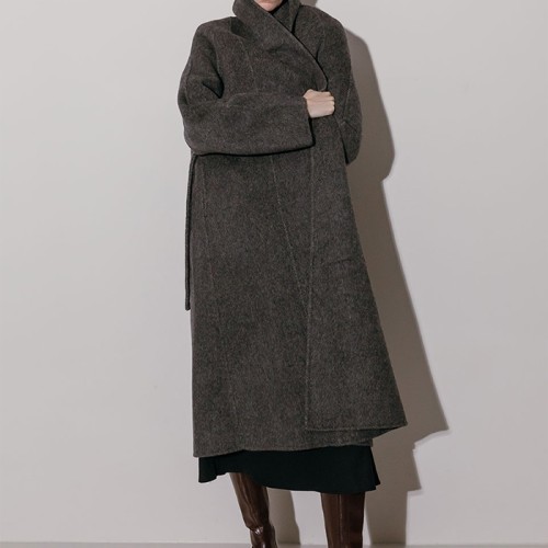 핸드메이드 울 헤링본 히든 스트랩 숄 롱코트