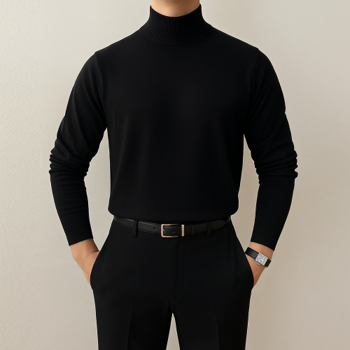 남자목폴라 남자반폴라 니트 반목 터틀넥 블랙, XL 105-110