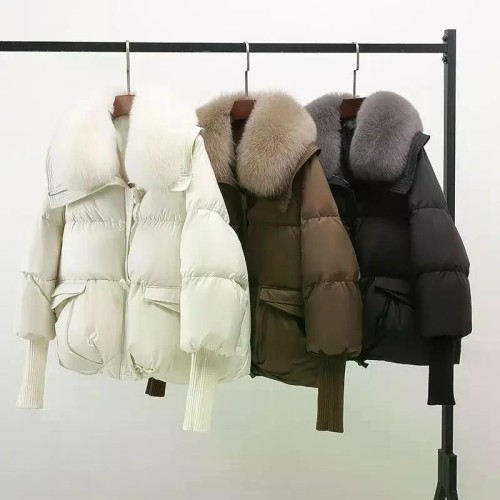 여성용 숏 다운 패딩 재킷 모피 24FW 코튼 코트 블랙 캐주얼 겉옷 2025 겨울 신상 블랙 M