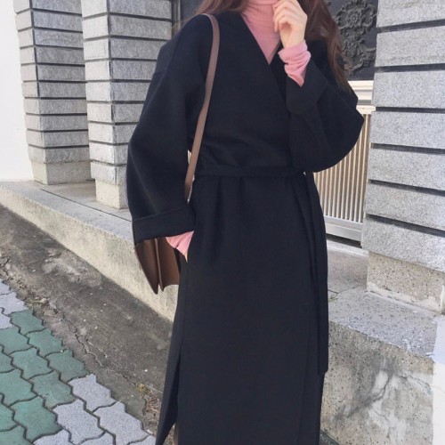 헤밍웨이 노카라 로브 벨트 겨울 데일리룩 하객룩 오버핏 핸드메이드코트