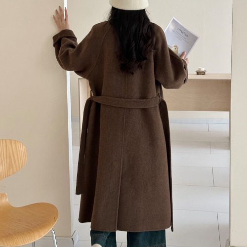 여성 울100 롱코트 핸드메이드 루즈핏 브라운 코트