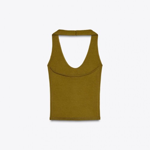 자라 슬림핏 라운드넥 오픈백 홀터탑 4424/308 OLIVE GREEN