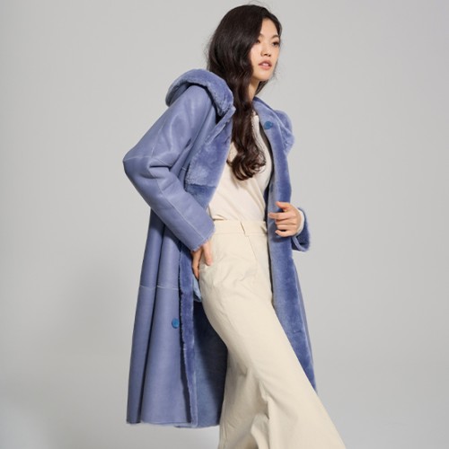 [로보] 스페인 라도마社 리버시블 더블버튼 후드 탈부착 롱 무스탕 코트 CSC22C022