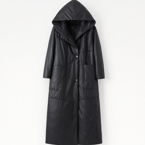 리얼양가죽 덕다운 롱패딩 후드 롱코트 다운 점퍼