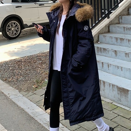 올겨울 패딩 여성 롱 야상 후드 하이넥 점퍼 네이비, FREE(One size)
