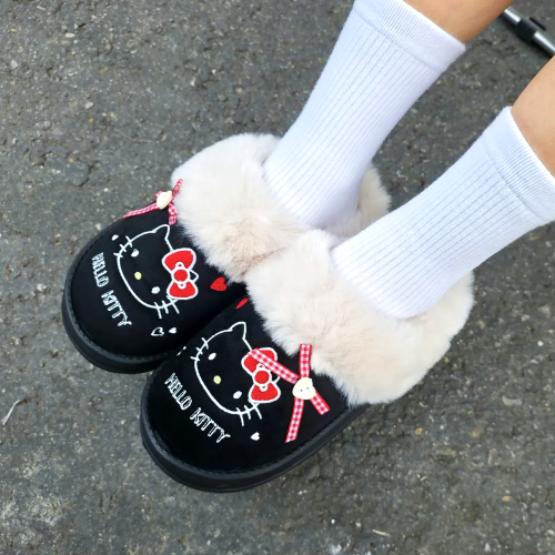 키티 털슬리퍼 겨울 사무실 양털 퍼 뽀글이 앞막힌 여성 슬리퍼