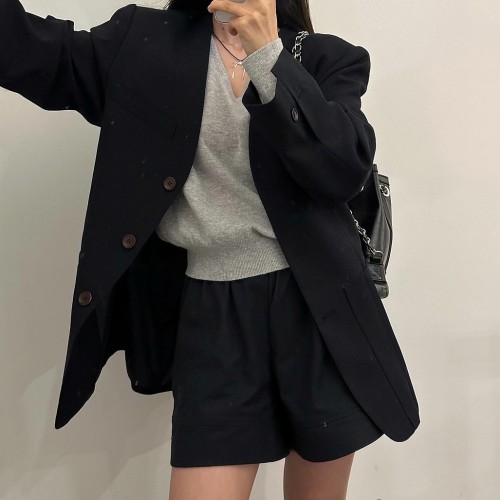 멘젤 여성 봄 브이넥 루즈핏 오버핏 노카라 자켓